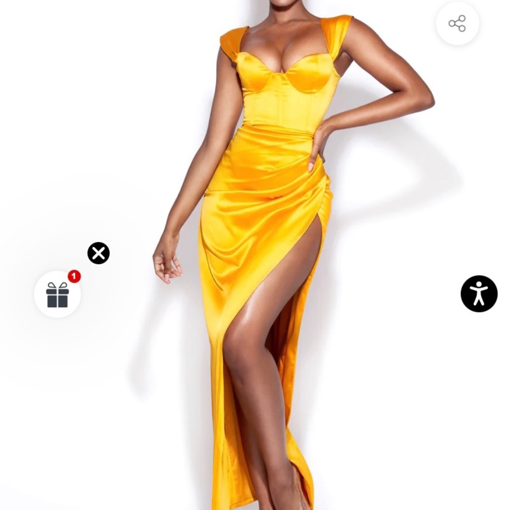 Miss Circle — Zarah Yellow High Slit Corset Satin Dress